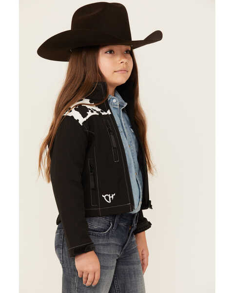 Image #2 - Cowgirl Hardware Girls' Cow Print Yoke Poly Shell Jacket , Black, hi-res