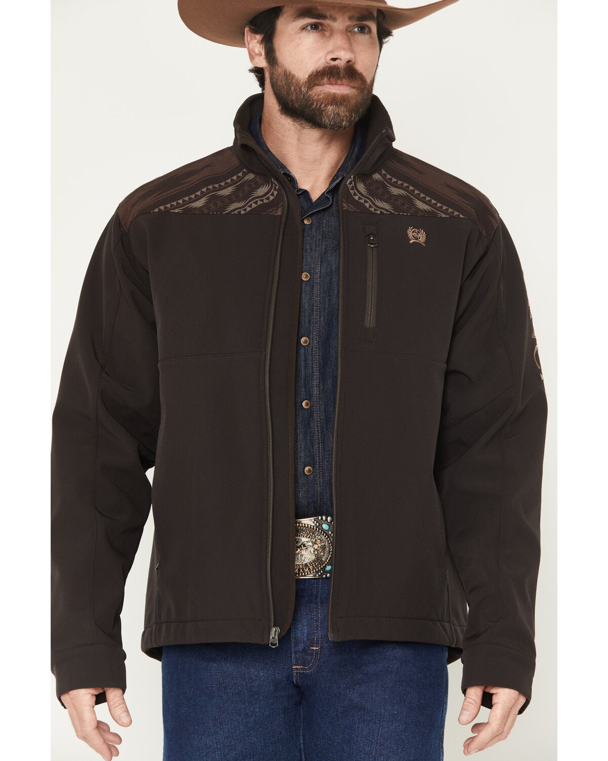 Image #3 - Cinch Men's Logo Bonded Softshell Jacket, Brown, hi-res