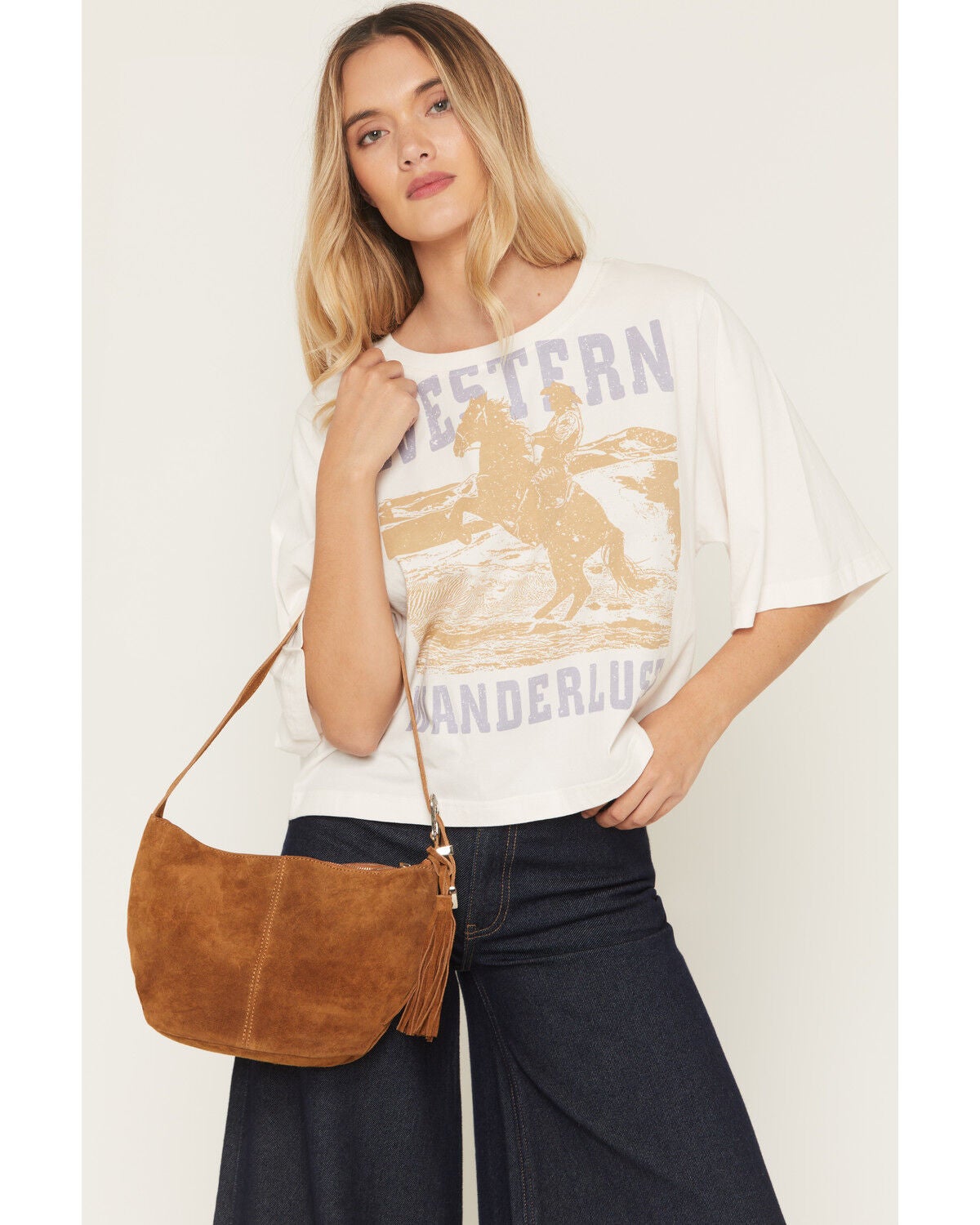 Image #1 - Avondayle Women's Side Buckle Suede Bag, Tan, hi-res