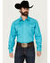 Image #1 - Roper Men's Amarillo Solid Long Sleeve Pearl Snap Stretch Western Shirt, Turquoise, hi-res