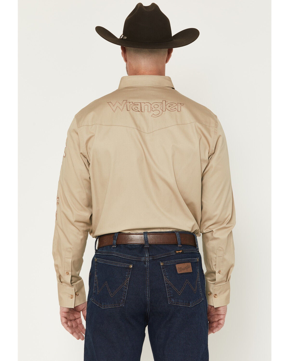 Image #4 - Wrangler Men's Logo Long Sleeve Button-Down Western Shirt, Khaki, hi-res