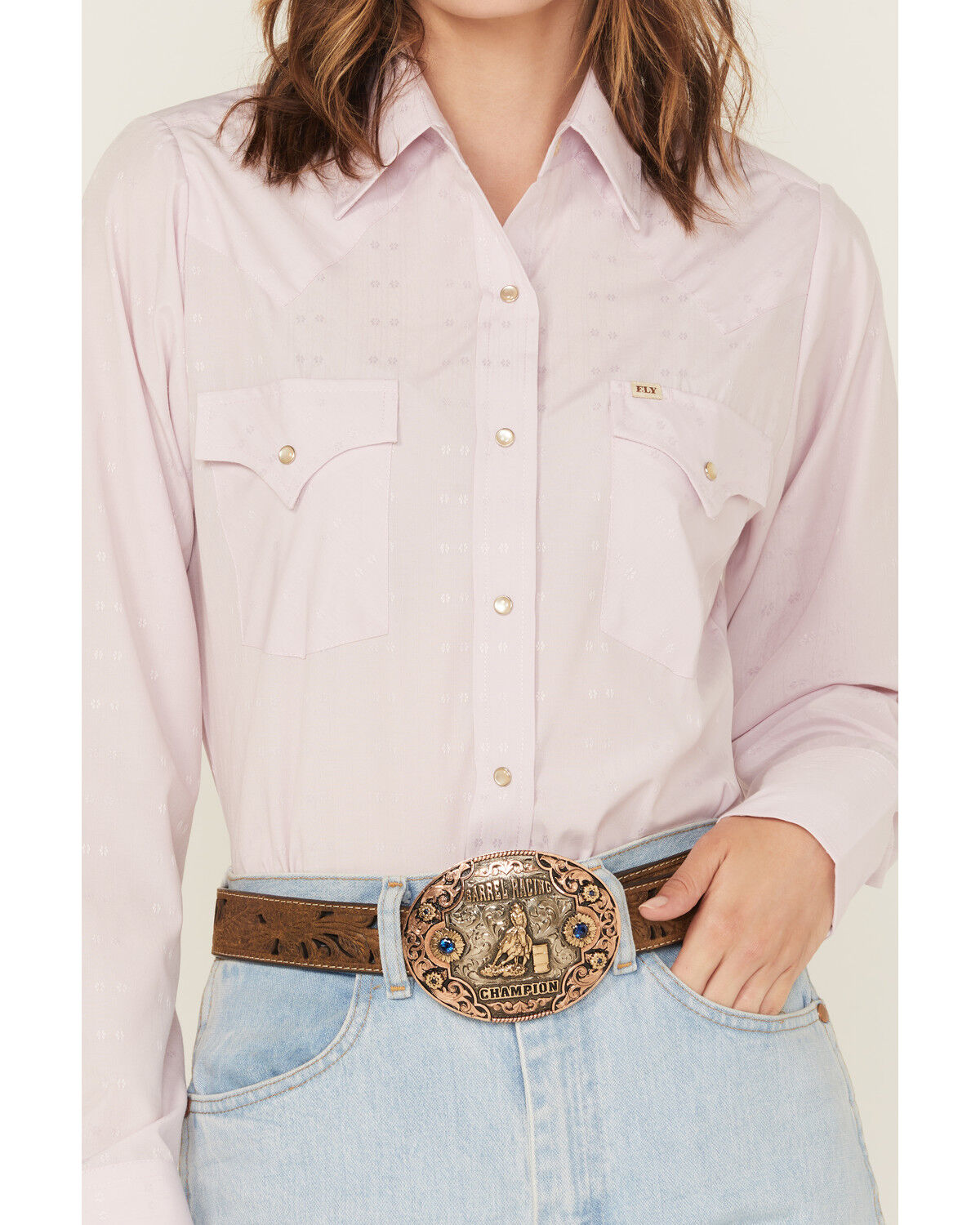 Image #4 - Cowboygirl by Jenna Paulette Women's Solid Long Sleeve Pearl Snap Western Shirt, Lavender, hi-res