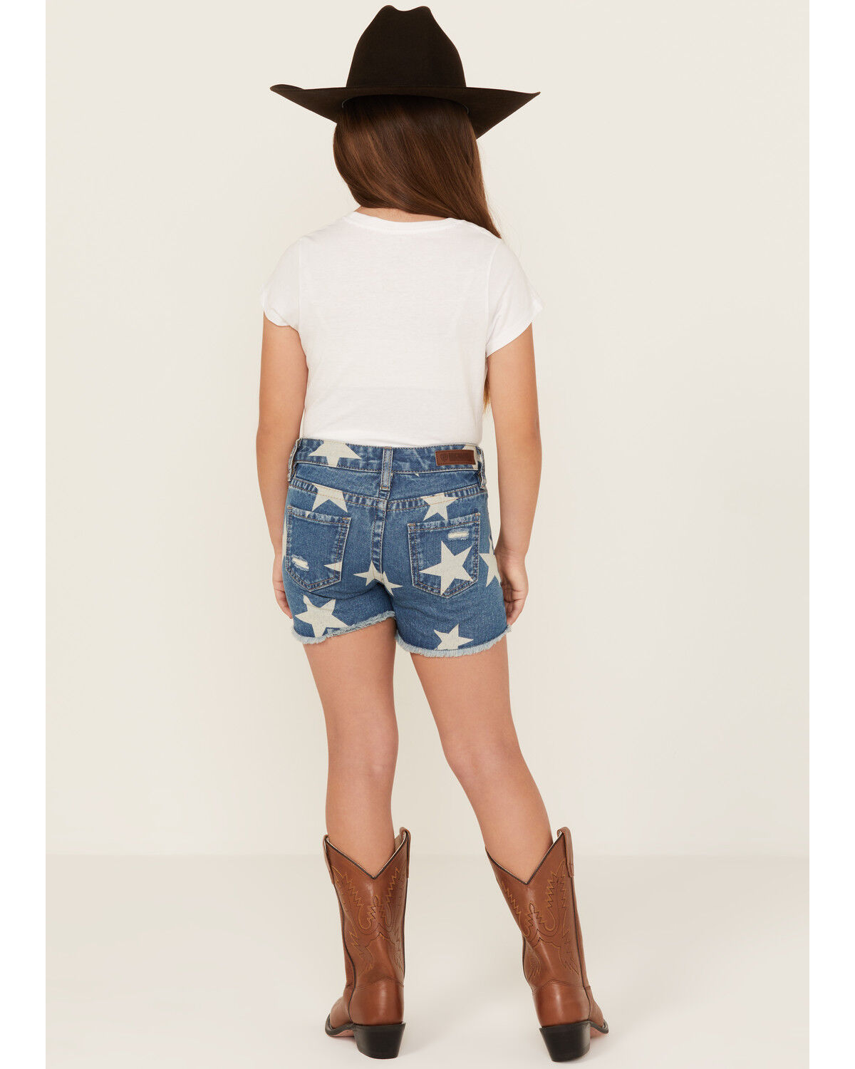 Image #3 - Rock & Roll Denim Girls' Medium Wash Denim Star Print Shorts, Medium Wash, hi-res