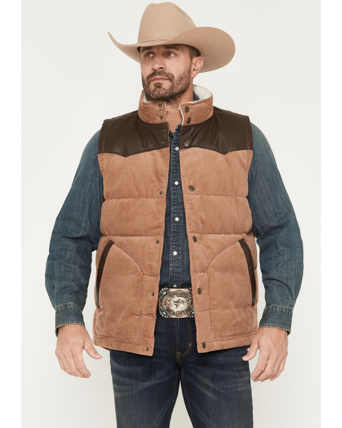 Cody James Men's Lonoke Corduroy Puffer Vest - Big, Tan, hi-res