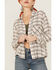 Beyond The Radar Women's Featherweight Floral Plaid Print Long Sleeve Shirt, Cream, hi-res