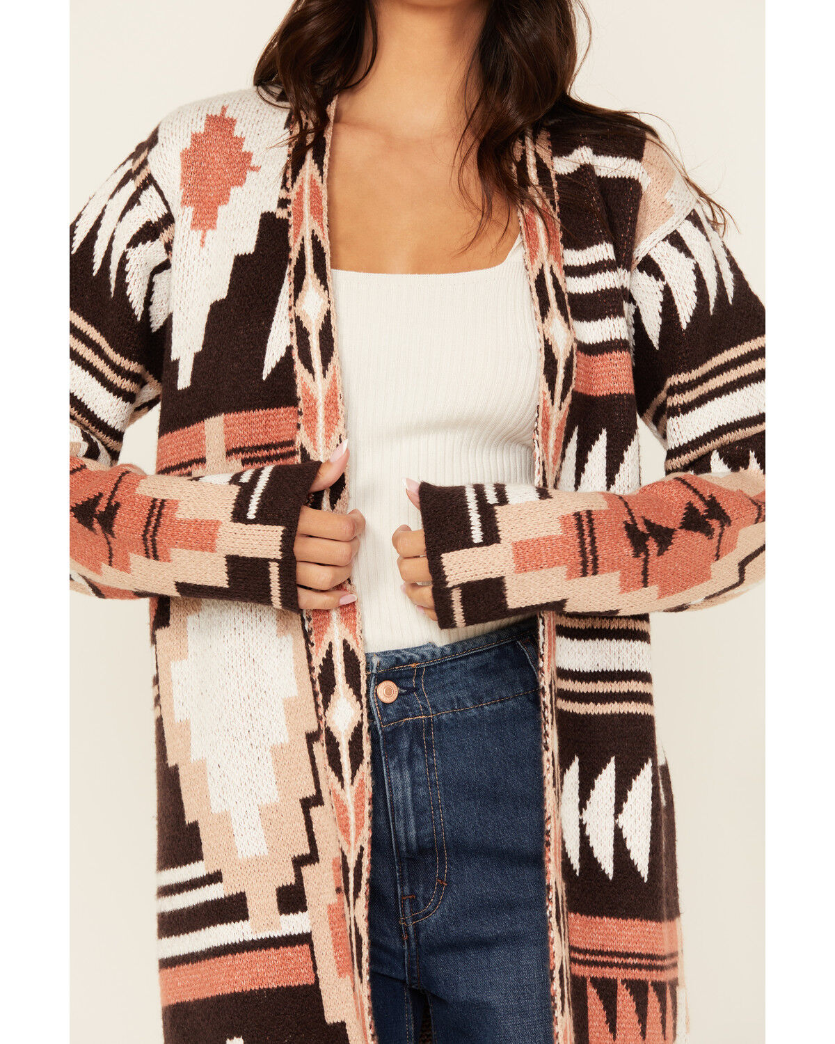 Image #3 - Shyanne Women's Southwestern Print Cardigan, Chocolate, hi-res