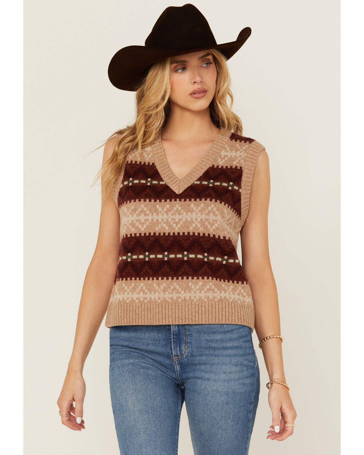 Image #1 - Pendleton Women's Striped Sweater Vest, Tan, hi-res