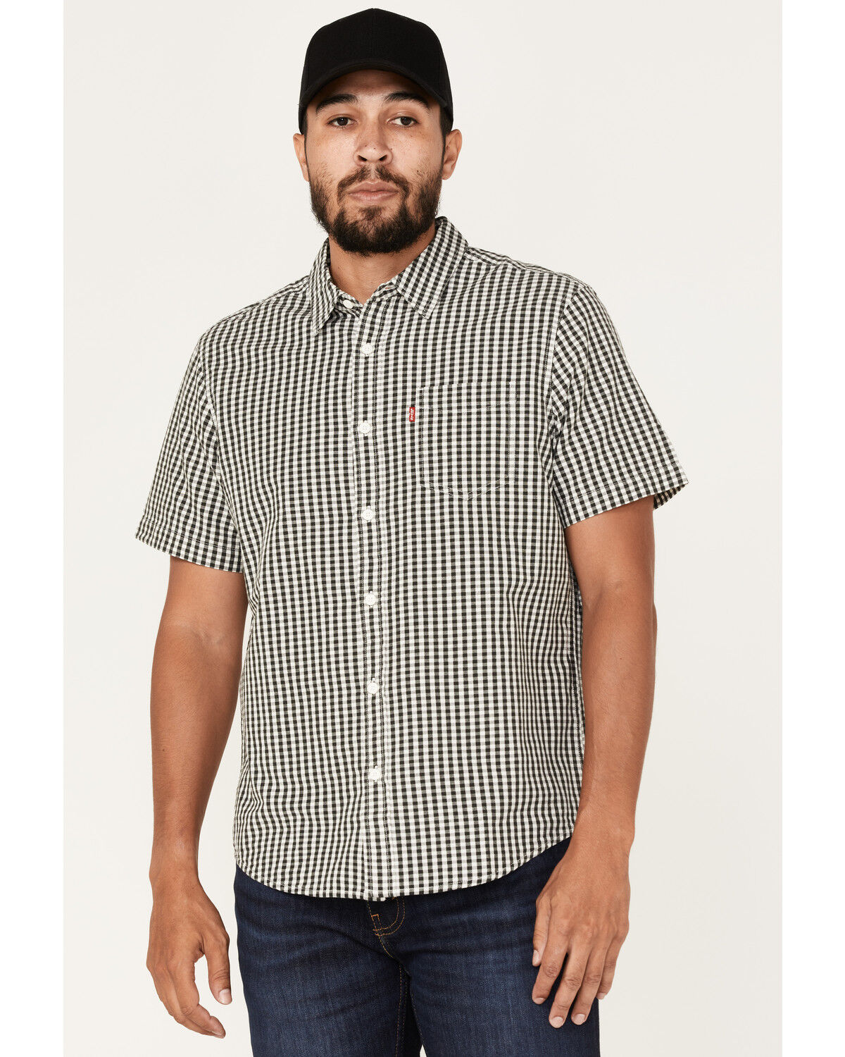 Image #1 - Levi's Men's Classic 1 Pocket Checker Short Sleeve Button Down Shirt, Navy, hi-res