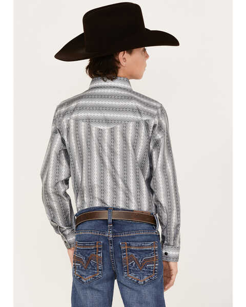 Image #4 - Panhandle Boys' Zig Zag Stripe Print Long Sleeve Western Snap Shirt, Silver, hi-res