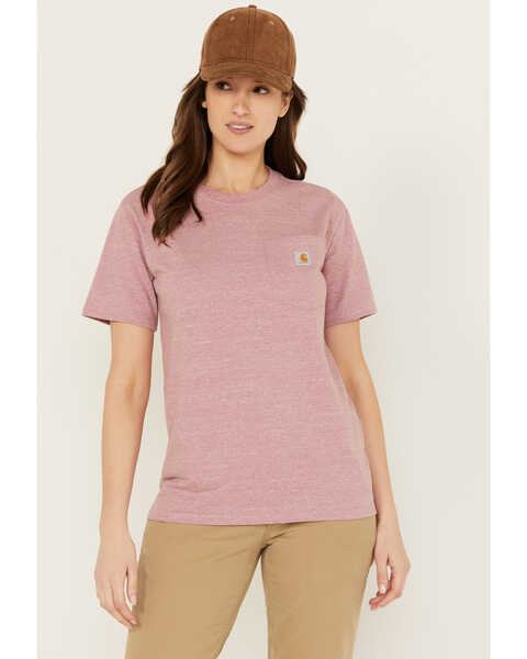 Image #1 - Carhartt Women's Loose Fit Heavyweight Short Sleeve Pocket T-Shirt, Pink, hi-res
