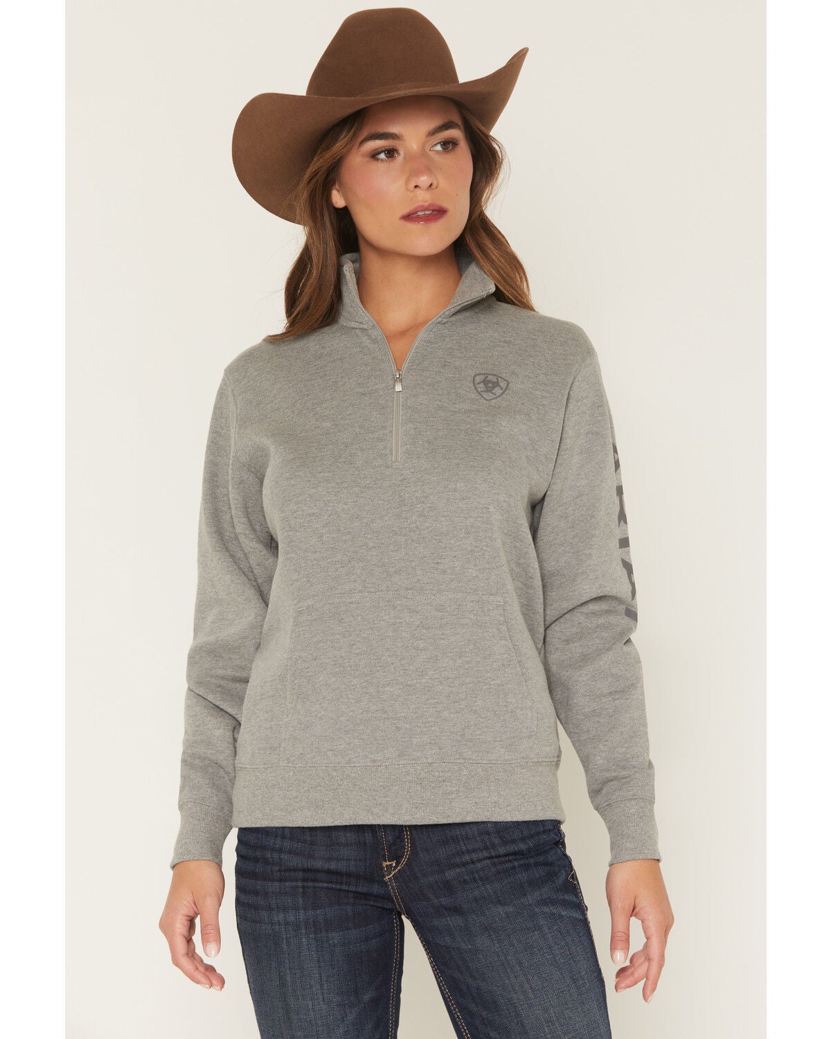 Image #1 - Ariat Women's Logo 1/2 Zip Sweatshirt, Grey, hi-res