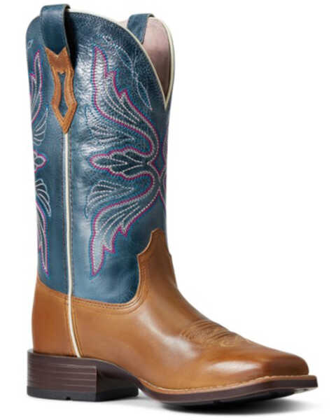 Ariat Women's Almond Buff & Baby Blue Eyes Edgewood Bantamweight Western Performance Boots - Broad Square Toe , Brown, hi-res