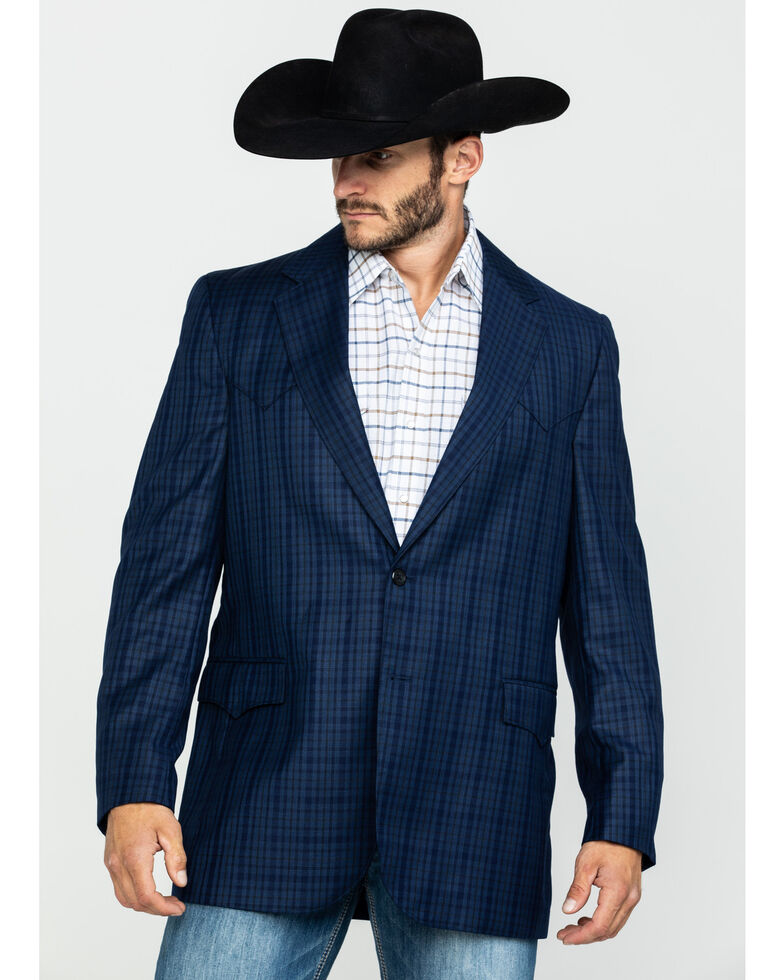 Cripple Creek Men's Window Pane Plaid Houston Sport Coat - Big , Blue, hi-res