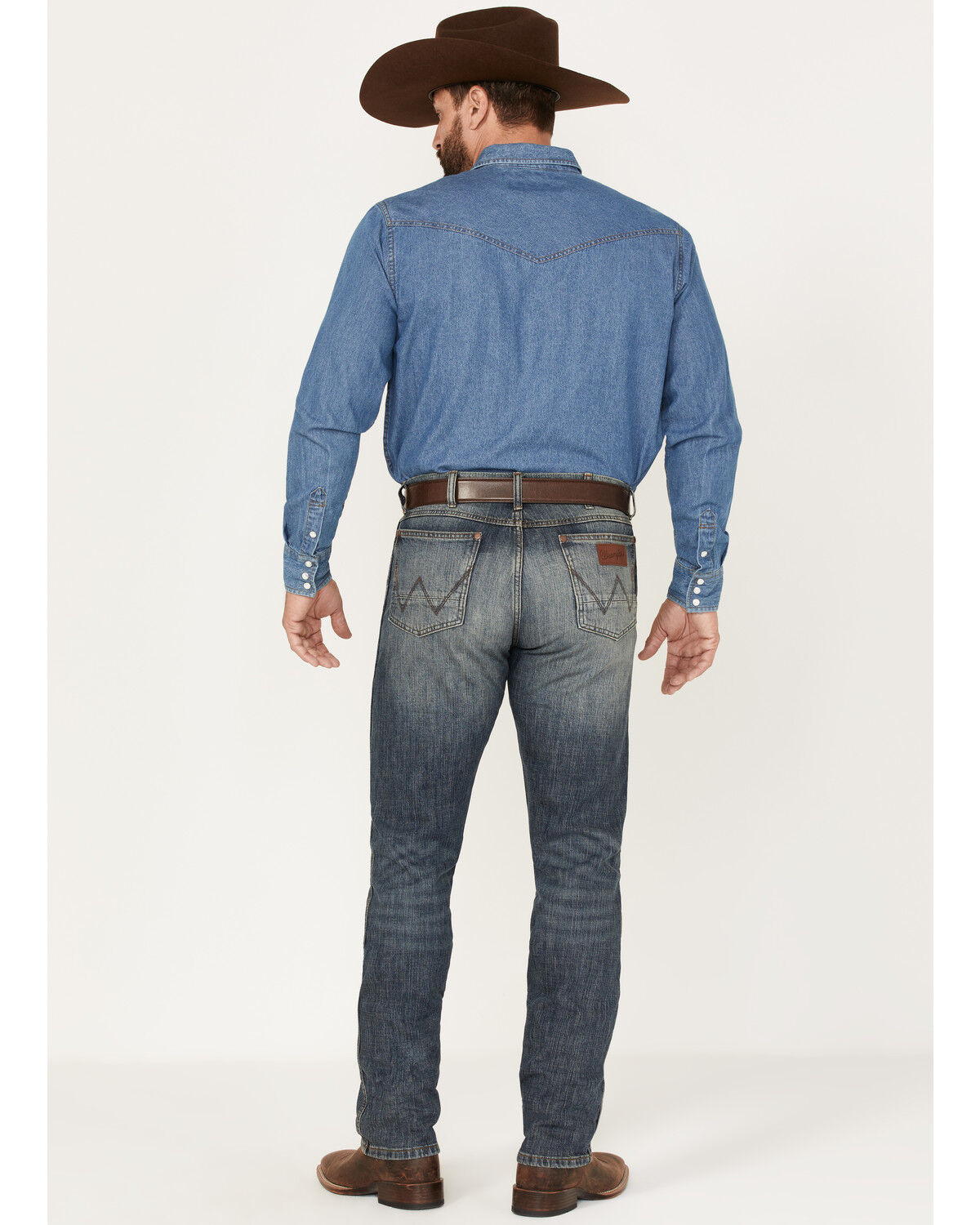 Image #3 - Wrangler Retro Men's Dark Knight Medium Wash Stretch Slim Straight Jeans, Medium Wash, hi-res