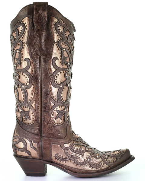 Image #2 - Corral Women's Metallic Inlay Western Boots - Snip Toe, Brown, hi-res