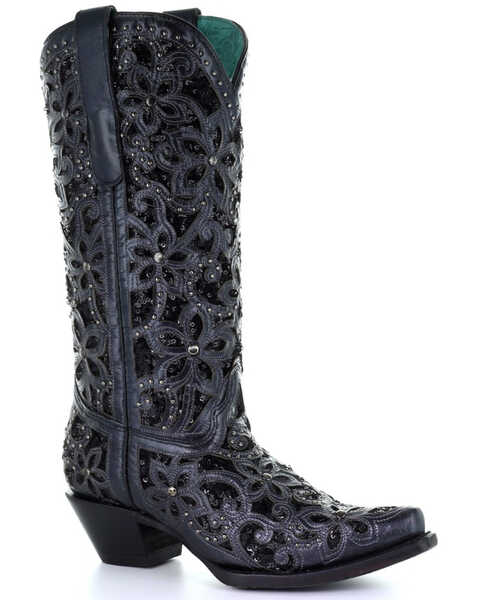 Corral Women's Black Inlay Embroidery Western Boots - Snip Toe, Black, hi-res