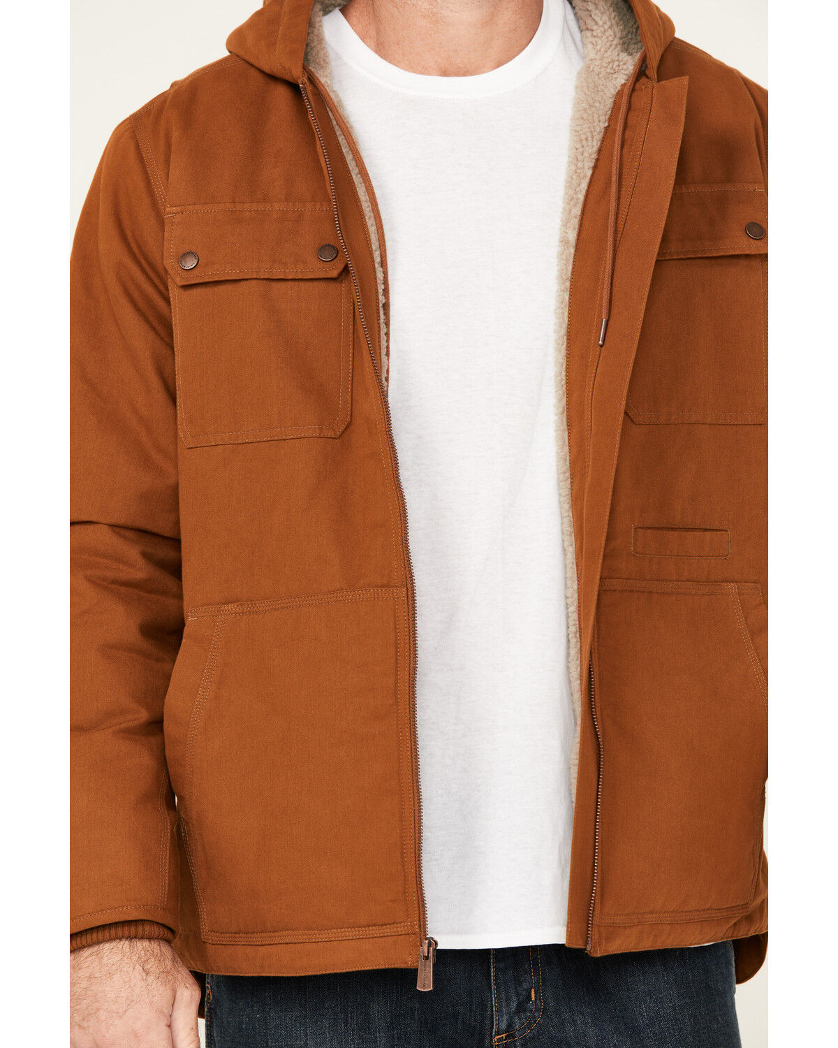 Image #3 - Lucky Brand Workwear Men's Chore Sherpa Lined Insulated Canvas Hooded Jacket, Brown, hi-res