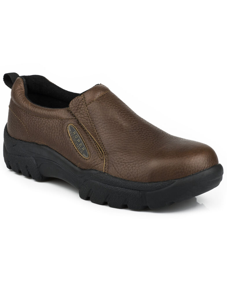 Roper Men's Slip-On Work Shoes - Steel Toe , Brown, hi-res