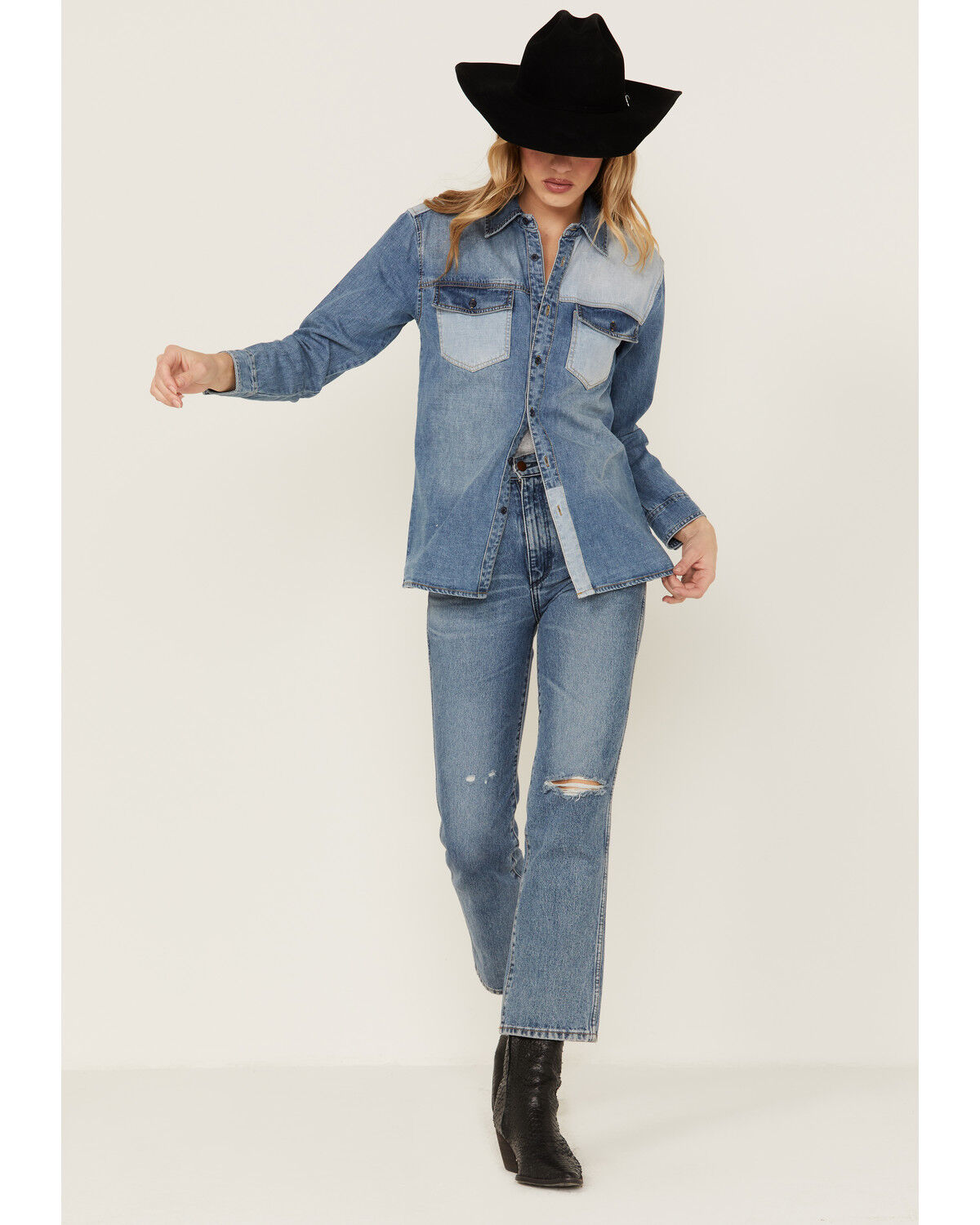 Image #4 - Cleo + Wolf Women's Oversized Denim Shirt, , hi-res