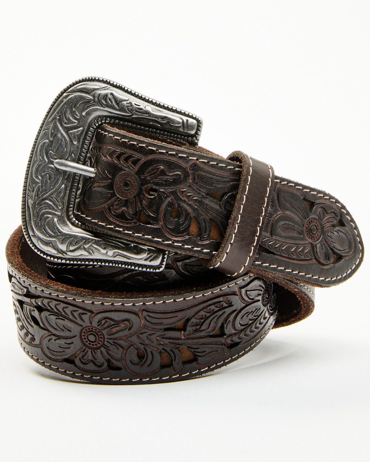 Image #2 - Cody James Men's Cyrus Floral Tooled Leather Belt, Dark Brown, hi-res