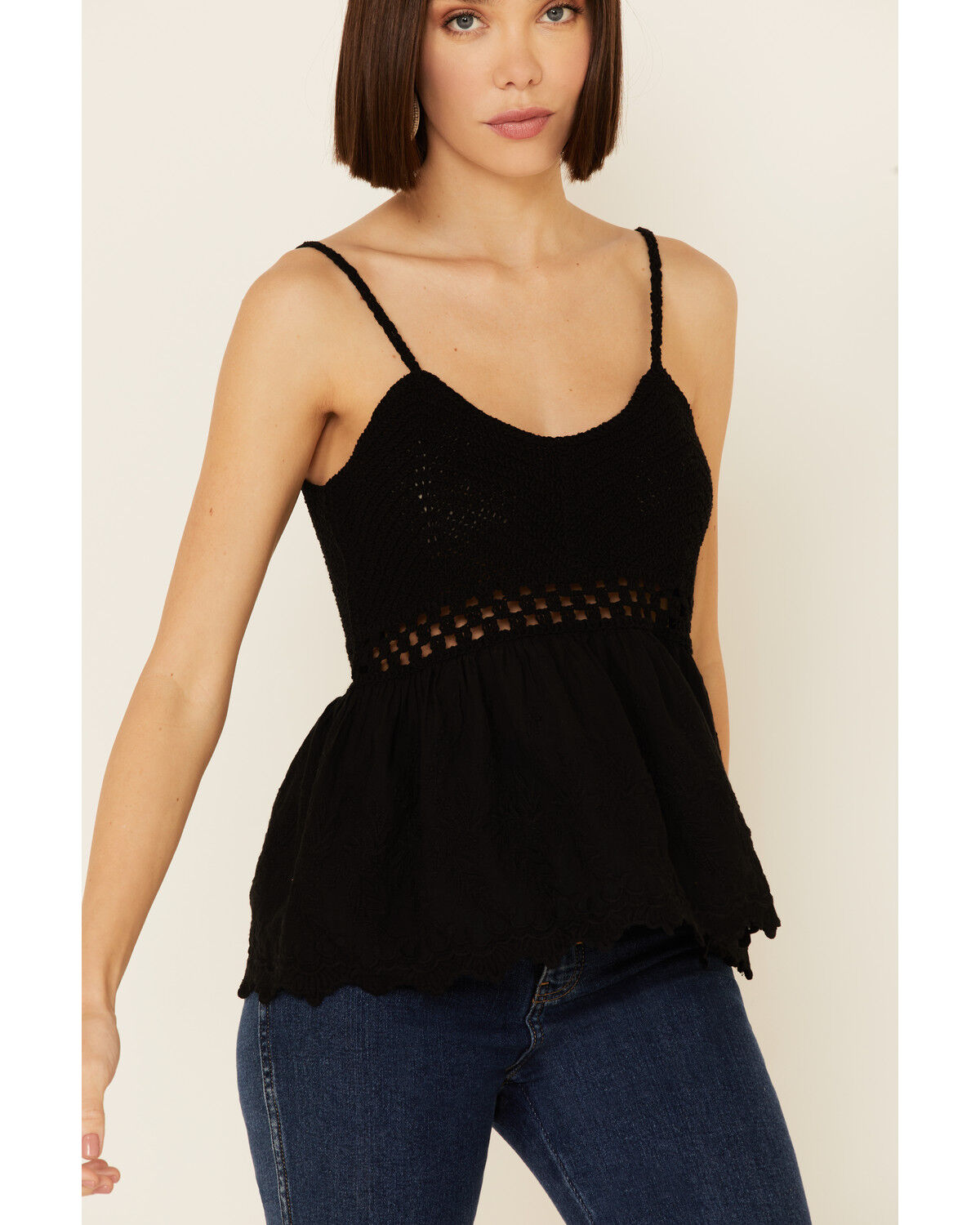 Image #3 - Very J Women's Crochet Embroidered Cami Tank Top, Black, hi-res