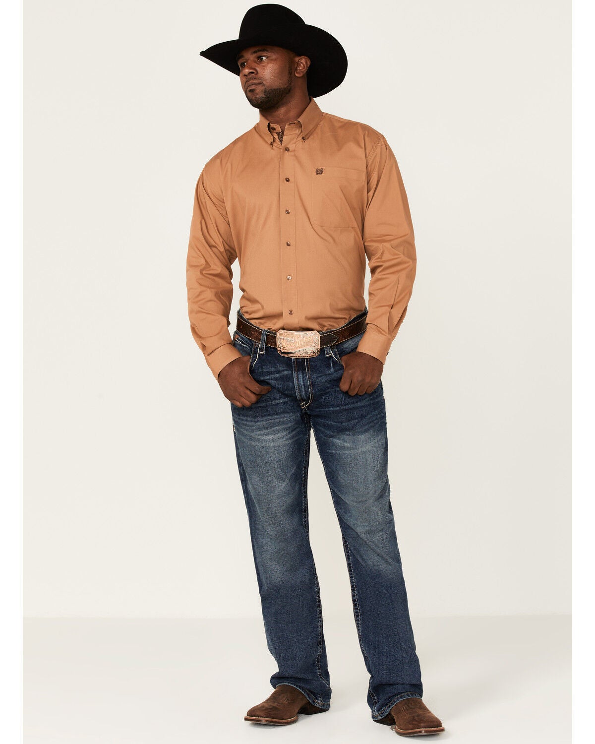 Cinch Men's Solid Brown Stretch Long 