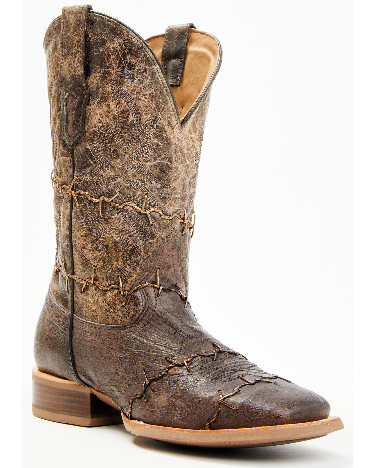 Corral Men s Exotic Ostrich Barbed Wire Western Boots Broad Square Toe Sheplers