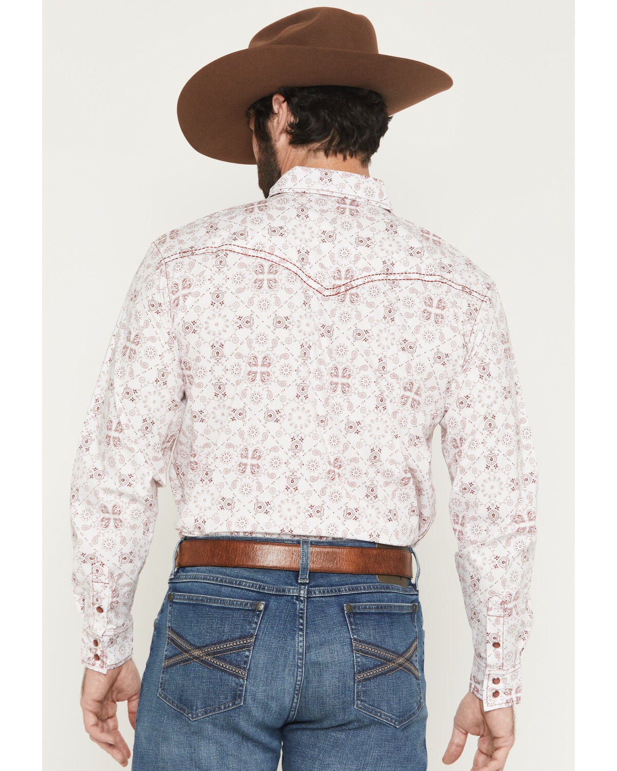 Image #4 - Cowboy Hardware Men's Bandana Print Long Sleeve Snap Stretch Western Shirt, White, hi-res