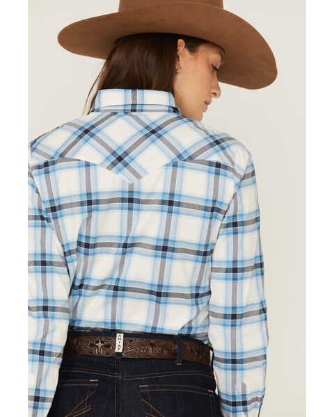 Image #5 - Kimes Ranch Women's Matadora Plaid Print Long Sleeve Western Snap Shirt, Blue, hi-res