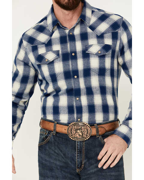 Image #3 - Cody James Men's Buffalo Plaid Print Long Sleeve Snap Western Flannel Shirt - Big , Blue, hi-res