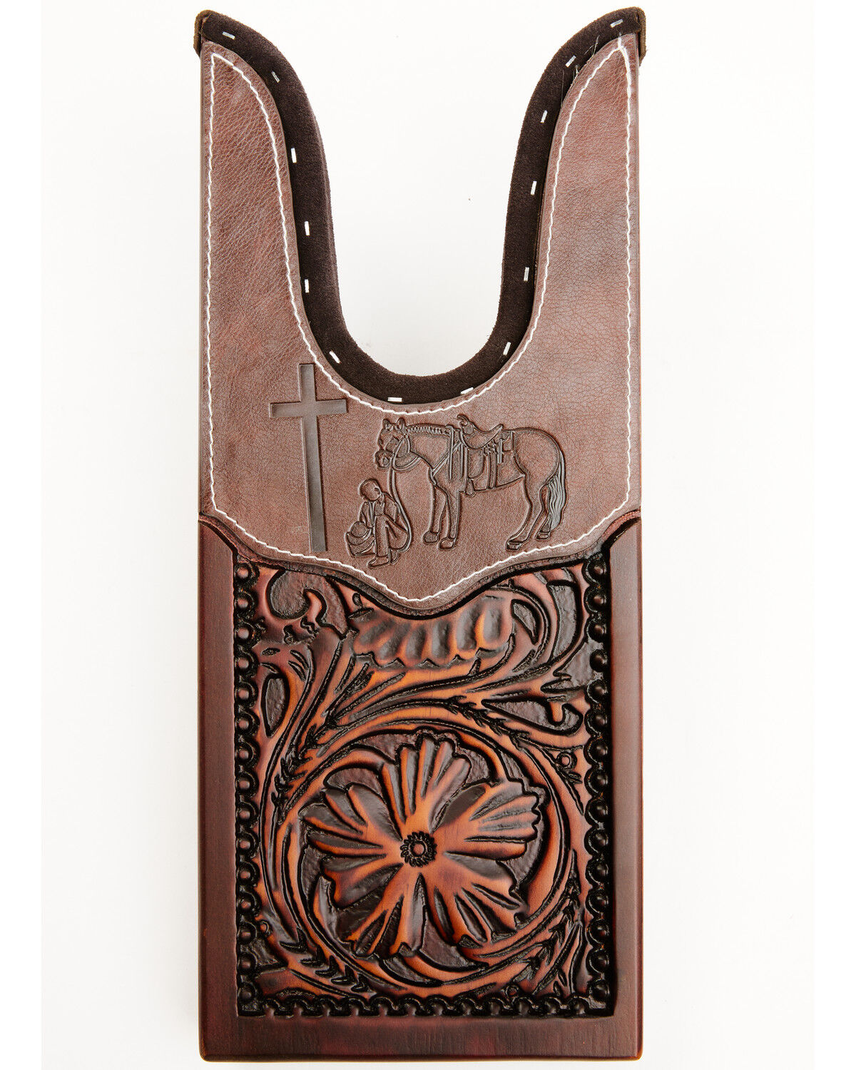 Image #1 - Boot Barn Praying Cowboy Tooled Boot Jack, Black Cherry, hi-res