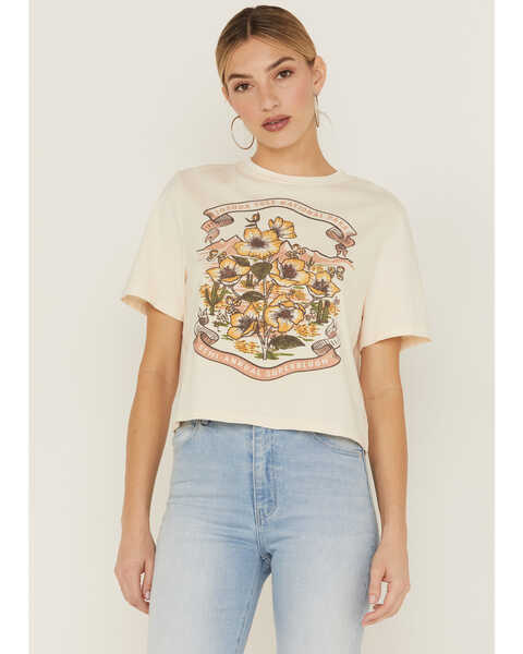 Image #1 - Cleo + Wolf Women's Joshua Tree Graphic Boxy Cropped Tee, Taupe, hi-res