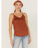 Image #1 - Shyanne Women's Faux Suede Solid Ladder Lace Trim Cami , Rust Copper, hi-res