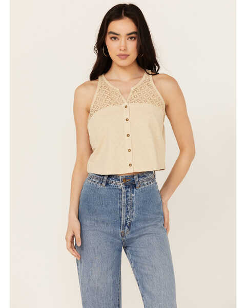 Image #1 - Cleo + Wolf Women's Blaire Cropped Jacquard and Lace Tank , Oatmeal, hi-res
