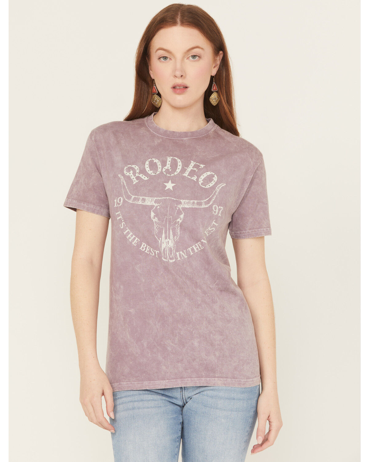 Image #1 - Youth in Revolt Women's Rodeo Embellished Short Sleeve Graphic Tee, Purple, hi-res