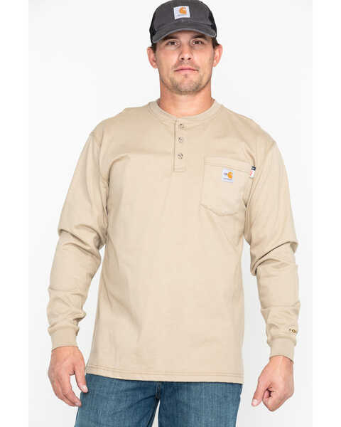 Image #1 - Carhartt Men's FR Henley Long Sleeve Work Shirt, Beige/khaki, hi-res