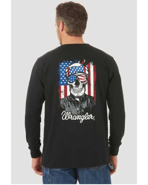 Wrangler FR Men's Skull Flag Graphic Long Sleeve Work T-Shirt , Black, hi-res