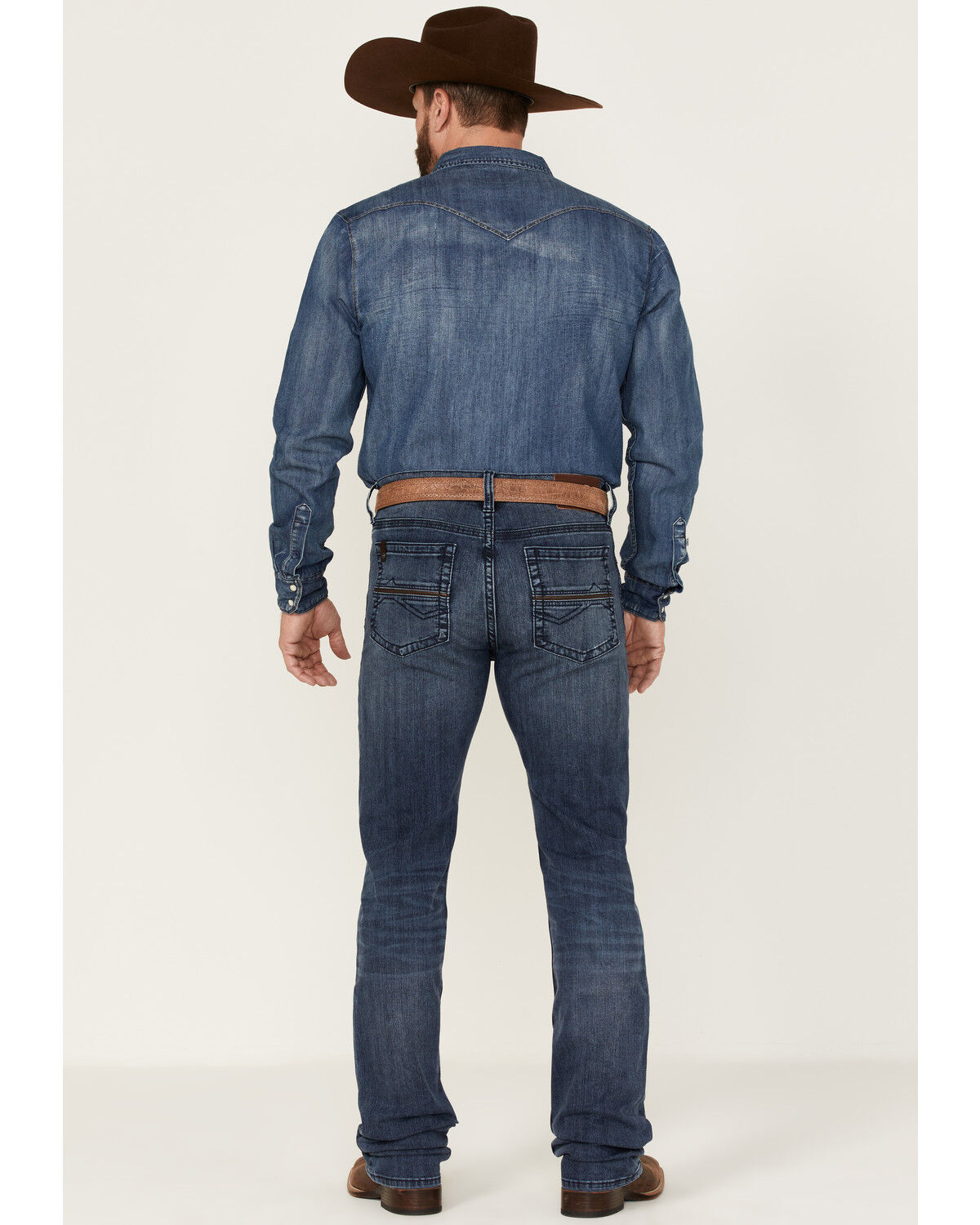 Image #3 - RANK 45® Men's Unbroken Medium Dark Wash Stretch Stackable Straight Jeans, Dark Medium Wash, hi-res