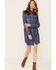 Stetson Women's Denim Southwestern Stripe Dress, Blue, hi-res