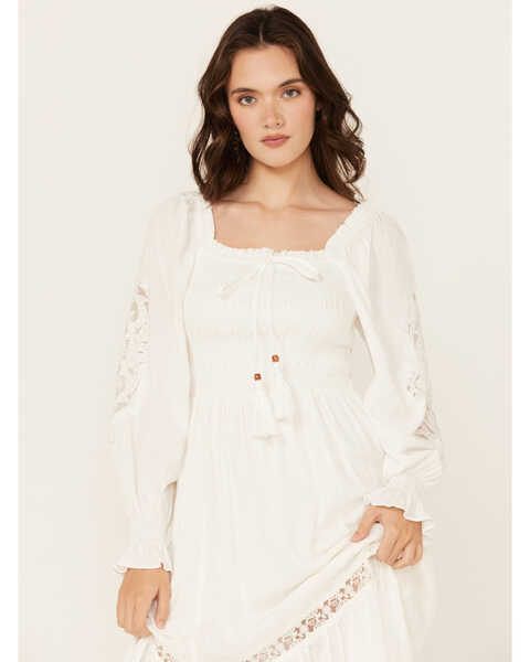 Image #2 - Miss Me Women's Lace Detail Midi Dress, White, hi-res