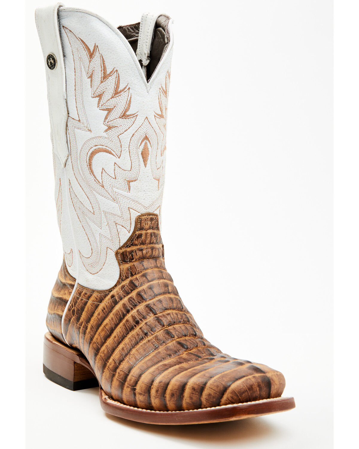 Image #1 - Tanner Mark Men's Caiman Print Western Boots - Broad Square Toe, Oryx, hi-res