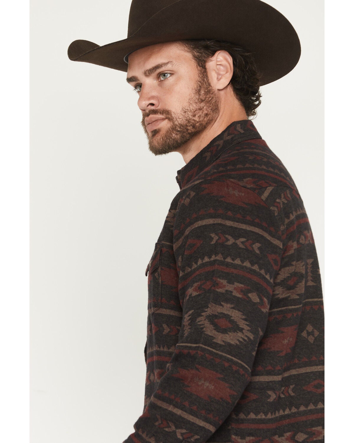 Image #2 - Moonshine Spirit&reg; Men's Antler Southwestern Print Long Sleeve Snap Flannel Shirt, Burgundy, hi-res