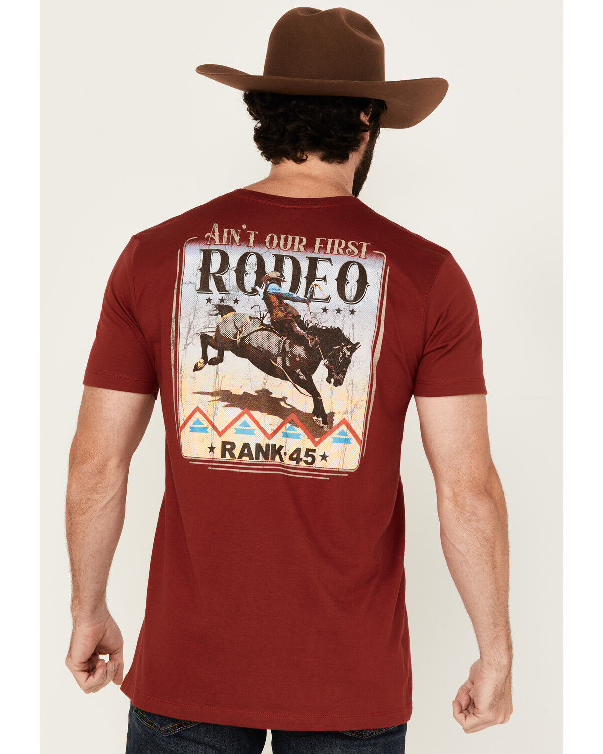 Image #1 - RANK 45® Men's Rodeo Revival Short Sleeve Graphic T-Shirt, Burgundy, hi-res