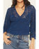 Image #3 - Shyanne Women's Wrap Front Long Sleeve Lace Top, Navy, hi-res