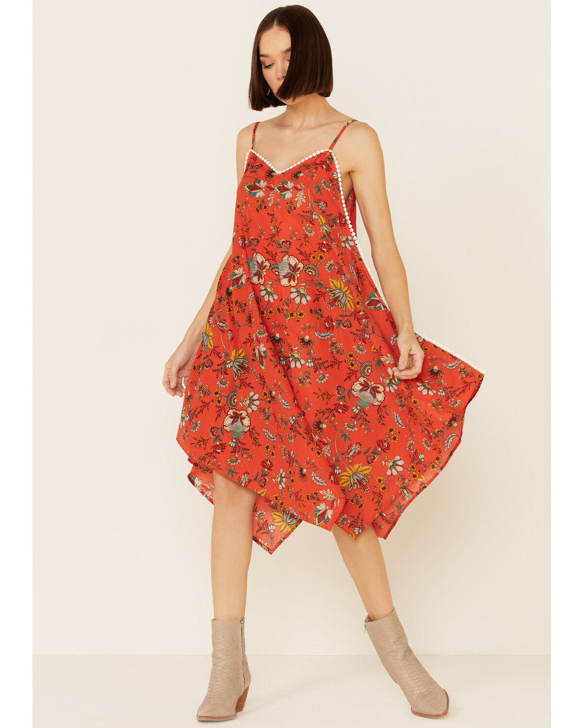 Image #2 - Molly Bracken Women's Floral Print Hanky Mini Dress, Red, hi-res