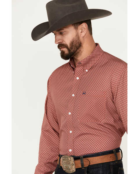 Cinch Men's Diamond Print ARENAFLEX Long Sleeve Button-Down Stretch Western Shirt , Red, hi-res
