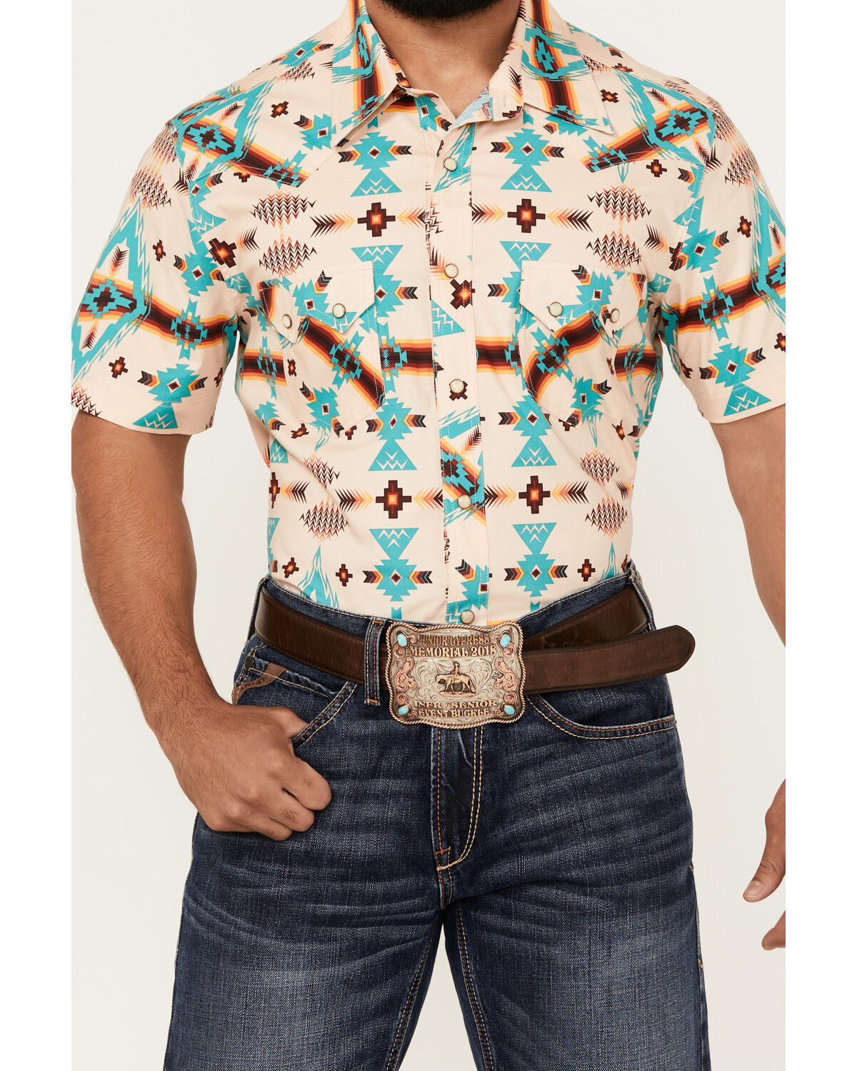 Image #3 - Rock & Roll Denim Men's Southwestern Striped Print Long Sleeve Snap Stretch Western Shirt, Natural, hi-res