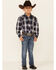 Roper Boys' Plaid Print Embroidered Long Sleeve Snap Western Shirt , Blue, hi-res