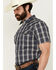 Image #2 - Gibson Men's Chain Link Plaid Print Short Sleeve Snap Western Shirt, Navy, hi-res