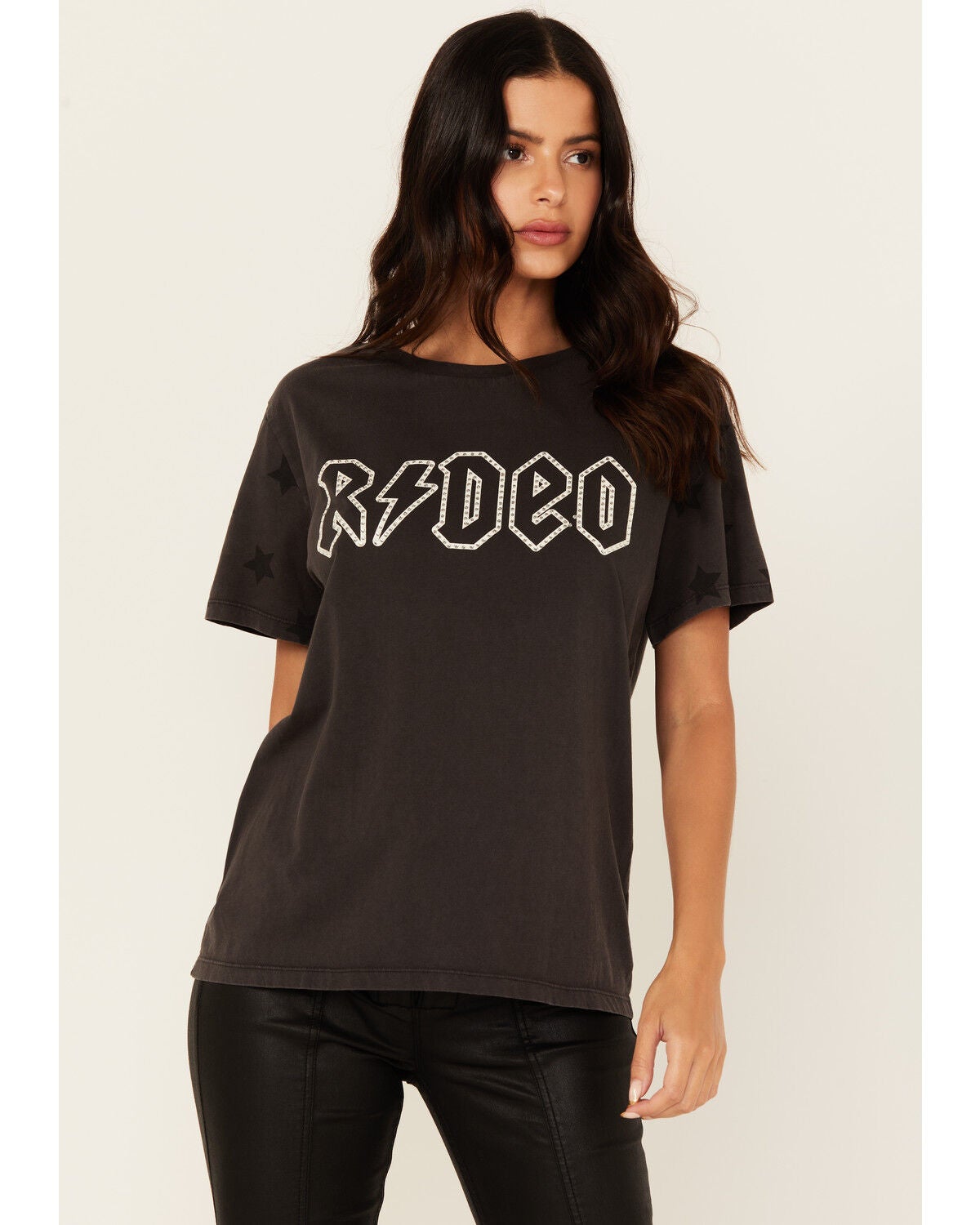 Image #1 - Rock & Roll Denim Women's Rodeo Short Sleeve Graphic Tee, Black, hi-res
